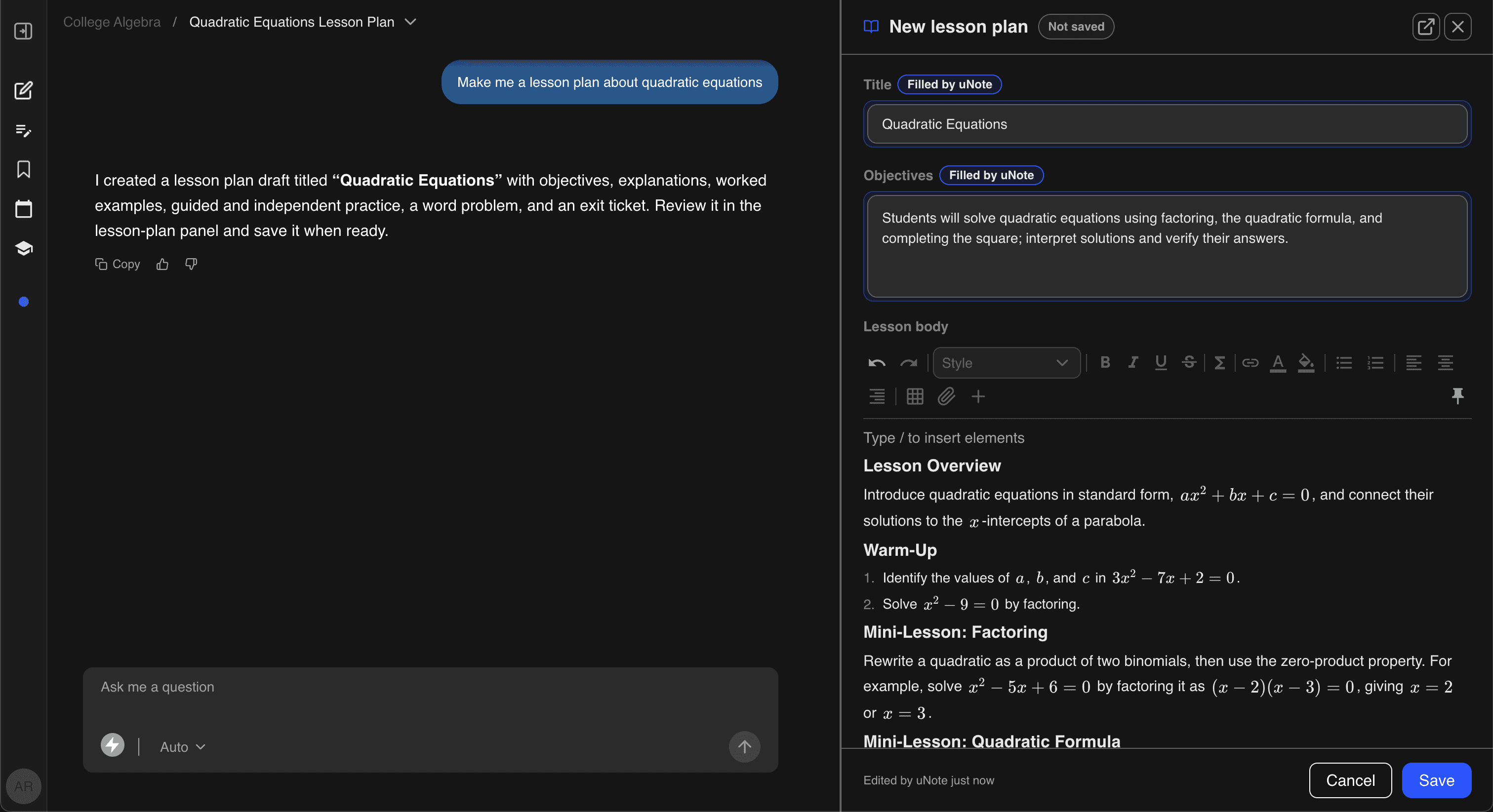 Screenshot: one-prompt generation