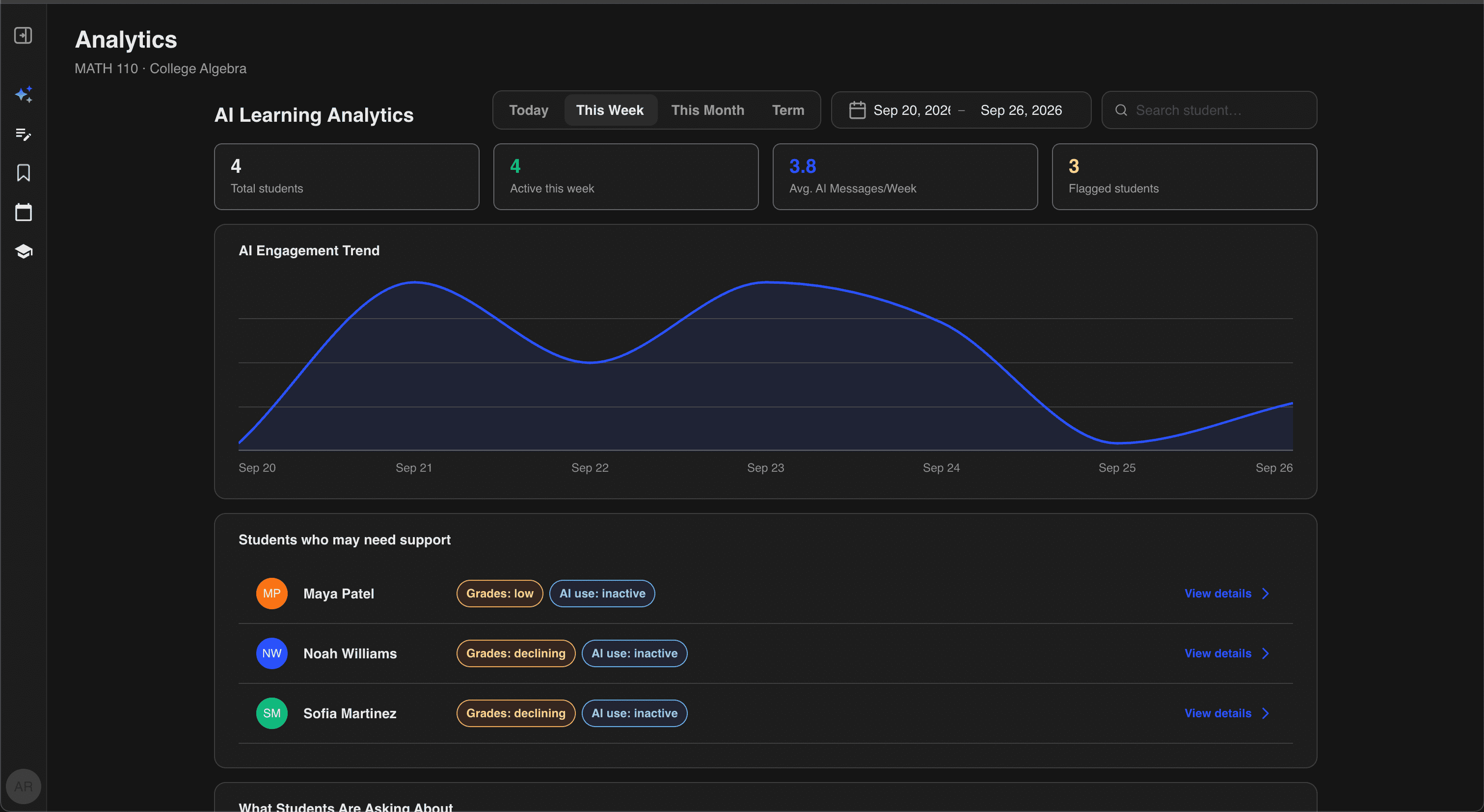 Screenshot: instructor visibility dashboard